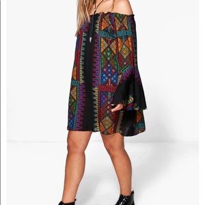 BooHoo Printed Flute Sleeve Dress